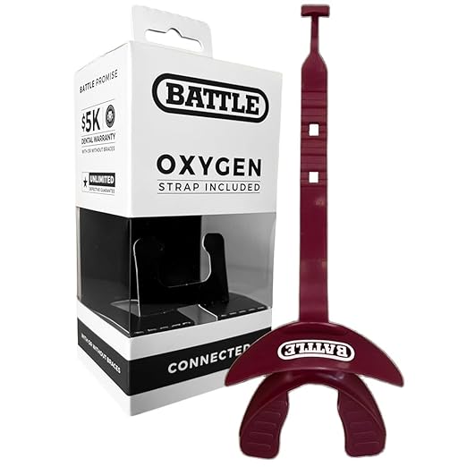 Battle Oxygen Lip Protector Mouth Guard with Connected Strap, Football and Sports Gear, Maximum Oxygen Supply, Mouthpiece Fits With or Without Braces - One Size, Maroon