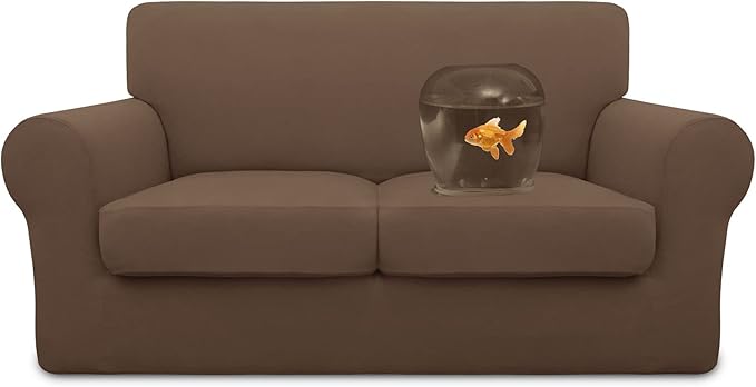 Easy-Going 100% Dual Waterproof 3 Pieces Loveseat Cover Stretch Soft Couch Cover for Dogs, Sofa Slipcover for 2 Separate Cushion Couch Leakproof Furniture Protector for Kids, Pets Brown