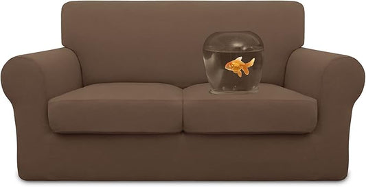Easy-Going 100% Dual Waterproof 3 Pieces Loveseat Cover Stretch Soft Couch Cover for Dogs, Sofa Slipcover for 2 Separate Cushion Couch Leakproof Furniture Protector for Kids, Pets Brown