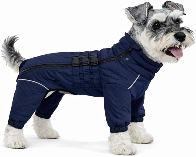 Warm Dog Coat Double Layers Dog Vest, 4 Legs Covered Windproof Waterproof Reflective Warm Dog Vest Outdoor Skating Dog Costume for Small Medium Large Dogs Navyblue 5XL