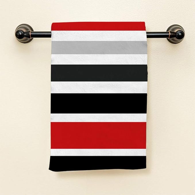 HGOD DESIGNS Strip Hand Towels Multicolo Striped Black Red Soft Hand Towel for Bathroom Kitchen Yoga Gym Decorative Towels 15"X30"