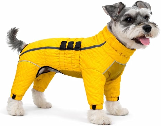 Warm Dog Coat Double Layers Dog Vest, 4 Legs Covered Windproof Waterproof Reflective, Yellow M