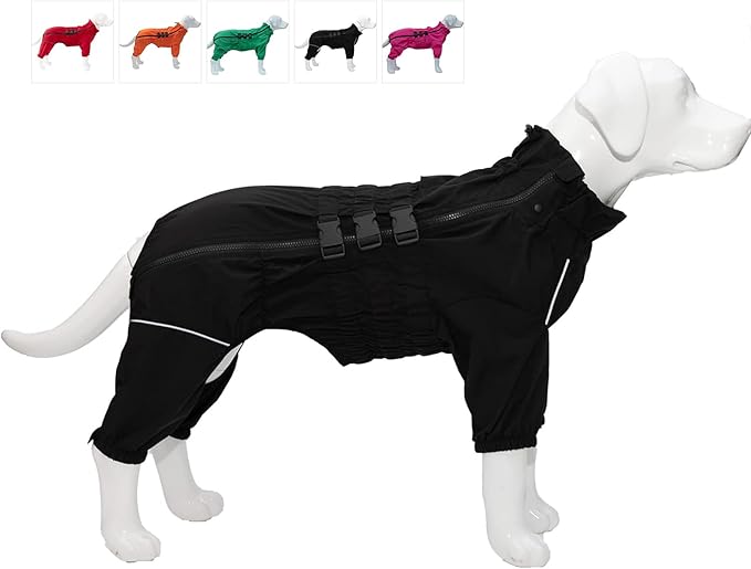 Lovelonglong Waterproof Dog Raincoat – 5-Leg Full Body Dog Rain Suit with Reflective Strips & Leash Opening, Outdoor Dog Jacket for Rainy Weather