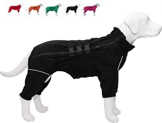 Lovelonglong Waterproof Dog Raincoat – 6-Leg Full Body Dog Rain Suit with Reflective Strips & Leash Opening, Outdoor Dog Jacket for Rainy Weather