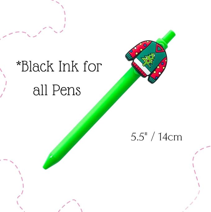 10PC Christmas Charm Pens Cute Fun Silicone Rubber Santa Snowman Reindeer Gingerbread Elf Novelty Pen Desk Accessories Holiday Decorations Xmas Exchange Gift Party Treats Bulk Gifts For Coworkers