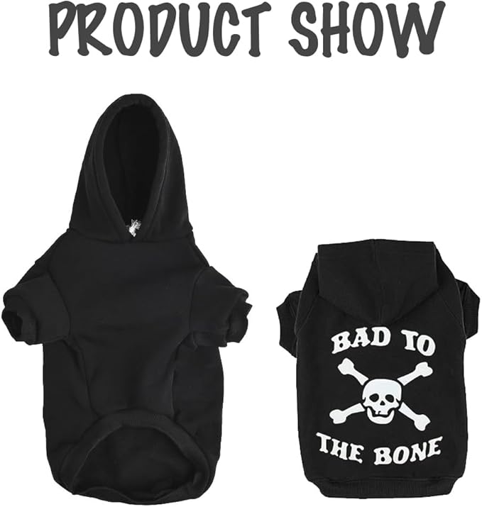 EXPAWLORER Dog Hoodie Sweater - Bad to The Bone Dog Sweatshirt Skeleton Costume, Warm Fleece Lined Pet Clothes with Leash Hole, Fall Winter Cozy Soft Pet Outfit Coat for Large Dogs, L