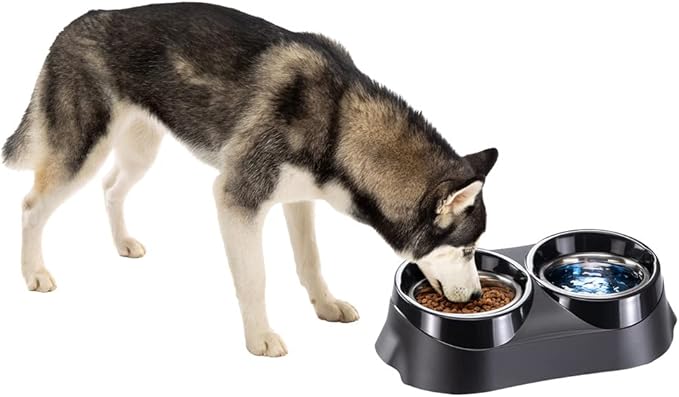 Ferplast Duo Feed Dog Bowl Holder with 2 Stainless Steel Dog Bowls - Non-Slip, Eco-Friendly Double Feeding System for Dogs, 3,6 Liter