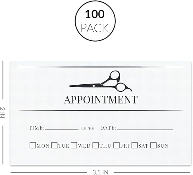 Andaz Press Barber Shop Appointment Business Cards for Client Reminder, Beauty Parlor, Beauty Salon, Hairstyling, Hairdressing, Haircut, Cosmetologists, Barbers, Bulk 100 Cards, 2 x 3.5-Inch