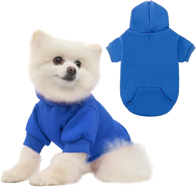 KOOLTAIL Dog Hoodie for Large Medium Small Dogs,Soft and Warm Pet Sweater with Leash Hole and Pocket Boy Girl,Puppy Fall Winter Jacket Clothes,French Pitbull Cold Weather Coat Sweatshirt,Blue S