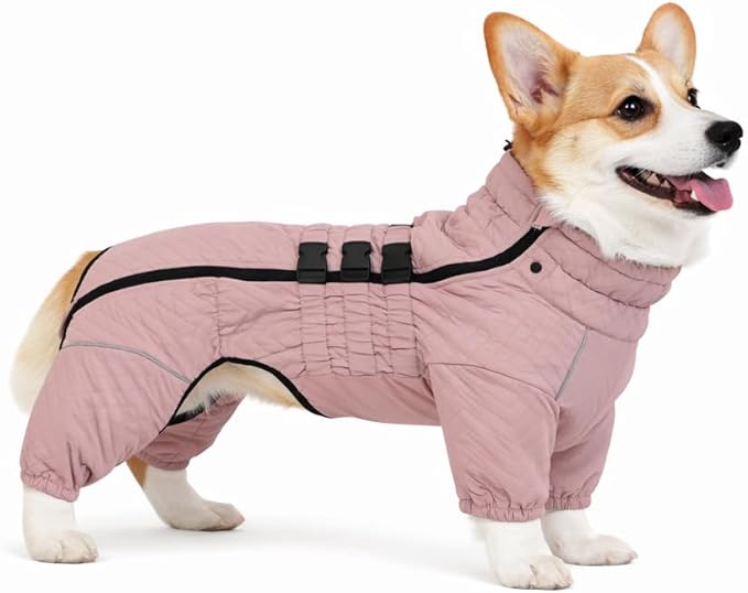 Lovelonglong Warm Dog Coat Double Layers Dog Vest, 4 Legs Covered Windproof Waterproof Reflective Warm Dog Vest Outdoor Skating Dog Costume for Corgis Dachshund Dog Lotus Pink D-M