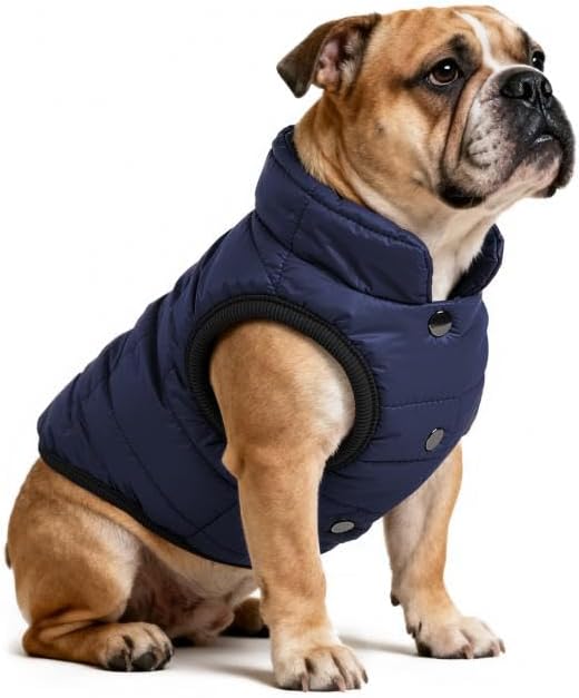AURUZA Dog Winter Coat, Warm Waterproof Dogs Jacket Small Pet Vest for Medium Dogs Windproof Pet Fleece Vest Snow Jacket for Cold Weather(Navy Blue,M)