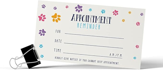 Andaz Press Colorful Paw Print Appointment Business Cards for Dog Grooming, Dog Spa, Client Reminder, Vet Office, Dog Walking, Dog Boarding, Pet Sitting, Pet Care, Dog Training, 100-Pack, 2 x 3.5-Inch