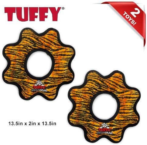TUFFY - World's Tuffest Soft Dog Toy - MEGA -Multiple Layers. Made Durable, Strong & Tough. Interactive Play (Tug, Toss & Fetch). Machine Washable & Floats (Gear Ring Tiger, Large 2 Pack)