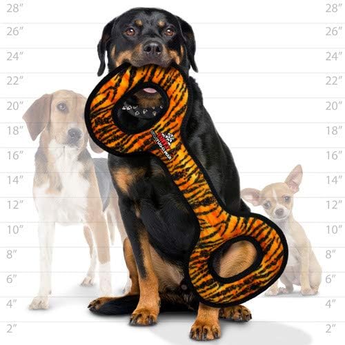 TUFFY - World's Tuffest Soft Dog Toy - MEGA -Multiple Layers. Made Durable, Strong & Tough. Interactive Play (Tug, Toss & Fetch). Machine Washable & Floats (Tug Oval Tiger, Large 2 Pack)