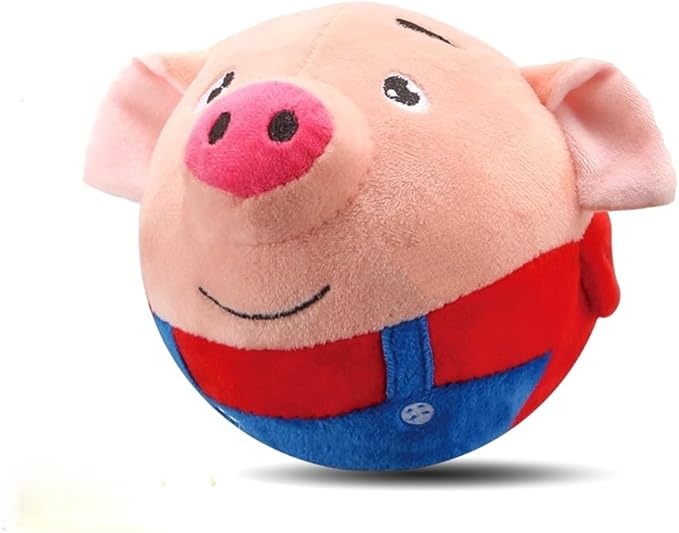 Interactive Dog Toys, 2025 New Active Moving Pet Plush Toy, Rechargeable Squeaky Dog Ball Toy with Talking Sound, Washable Cartoon Pig Plush Toy for Dogs Puppies (Red)
