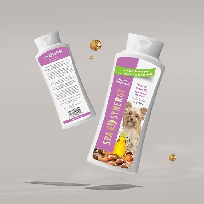 Pet Dog Shampoo Natural Dead Sea Mineral Rich, Aloe Vera & Vitamin-E, Soothing Anti-itching, Soften, Moisturizing - Moroccan Argan Oil - (1) Bottle 16.5 FL OZ