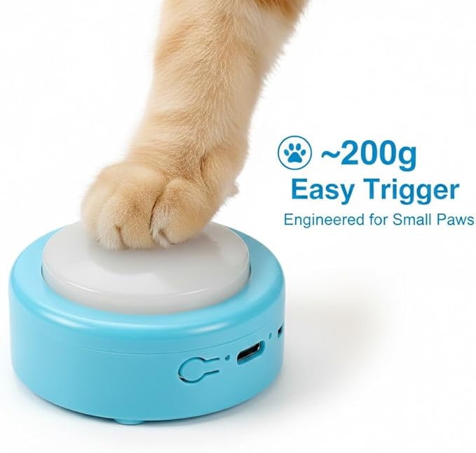 Rechargeable Cat Talking Buttons (6-Pack), 200g Easy-Press for Small Dogs & Cats Communication, Recordable Buttons for Pet Voice Speech, 24s Clear Audio, Stickers & Gift Box - Blue