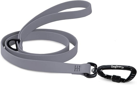 DogTraxs - Essential Dog Leash - Biothane Training Lead - for Small-Large Dogs - Waterproof & Odor Resistant - Self Locking Swivel Carabiner Durable - Made in USA - 4 Feet -Steel Gray