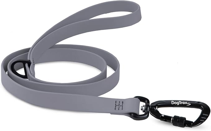 DogTraxs - Essential Dog Leash - Biothane Training Lead - for Small-Large Dogs - Waterproof & Odor Resistant - Self Locking Swivel Carabiner Durable - Made in USA - 5 Feet -Steel Gray