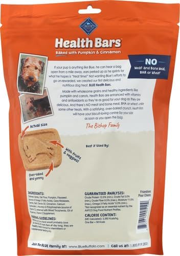 Blue Buffalo Health Bars Crunchy Dog Biscuits,Oven-Baked with Natural Ingredients,Pumpkin & Cinnamon,16-oz Bag,(Pack of 4)