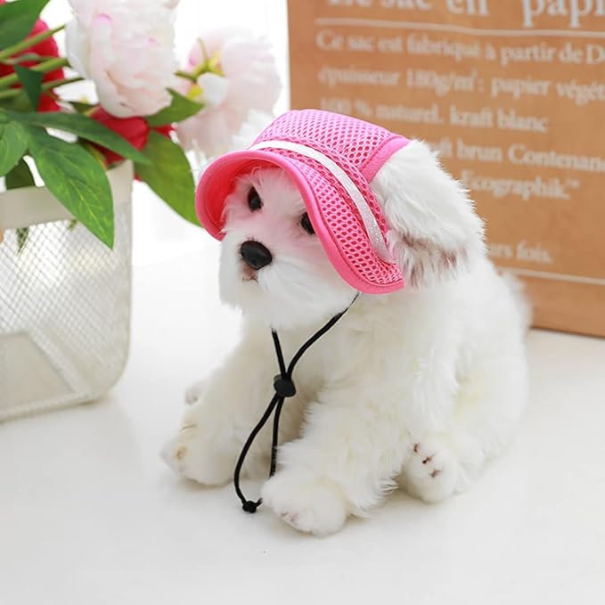 Round Brim Princess Hat Visor Hat Pet Dog Mesh Porous Sun Hat with Ear Holes for Small, Extra Small Dog Teddy, Pug, Chihuahua, Shih Tzu, Yorkshire Terriers, Papillon Pink with bowknit M