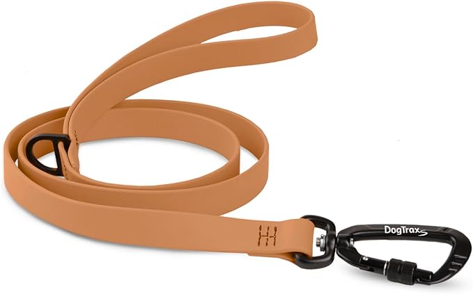 DogTraxs - Essential Dog Leash - Biothane Training Lead - for Small-Large Dogs - Waterproof & Odor Resistant - Self Locking Swivel Carabiner Durable - 3/4" x 4 Feet - Caramel Brown