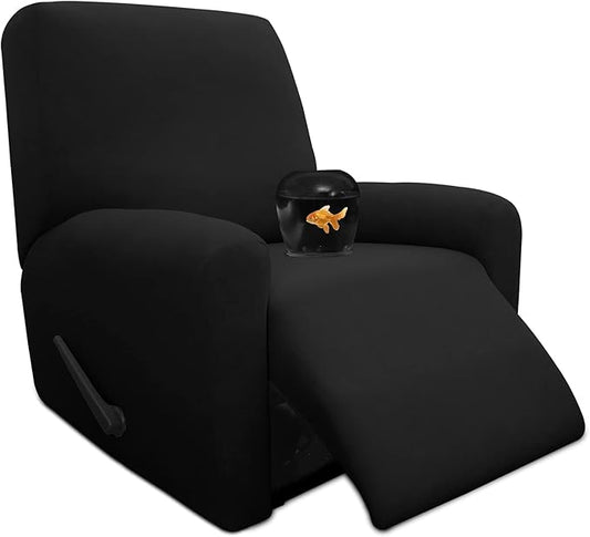 Easy-Going 4 Pieces 100% Dual Waterproof Recliner Cover Stretch Soft Couch Cover for Dogs, Sofa Slipcover for Recliner Couch Leakproof Furniture Protector for Kids, Pets Black