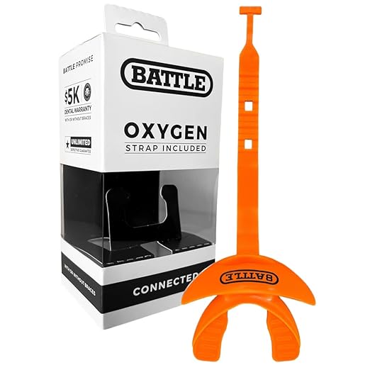 Battle Oxygen Lip Protector Mouth Guard with Connected Strap, Football and Sports Gear, Maximum Oxygen Supply, Mouthpiece Fits With or Without Braces - One Size, Orange