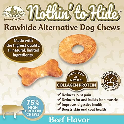 Fieldcrest Farms 3 Pack of Nothin' to Hide Beef Rings and Bones, 12 Count Each, Rawhide Alternative Dog Chews