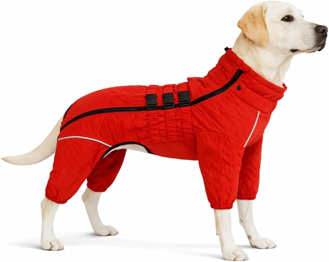 Warm Dog Coat Double Layers Dog Vest, 4 Legs Covered Windproof Waterproof Reflective, Orange XS - L