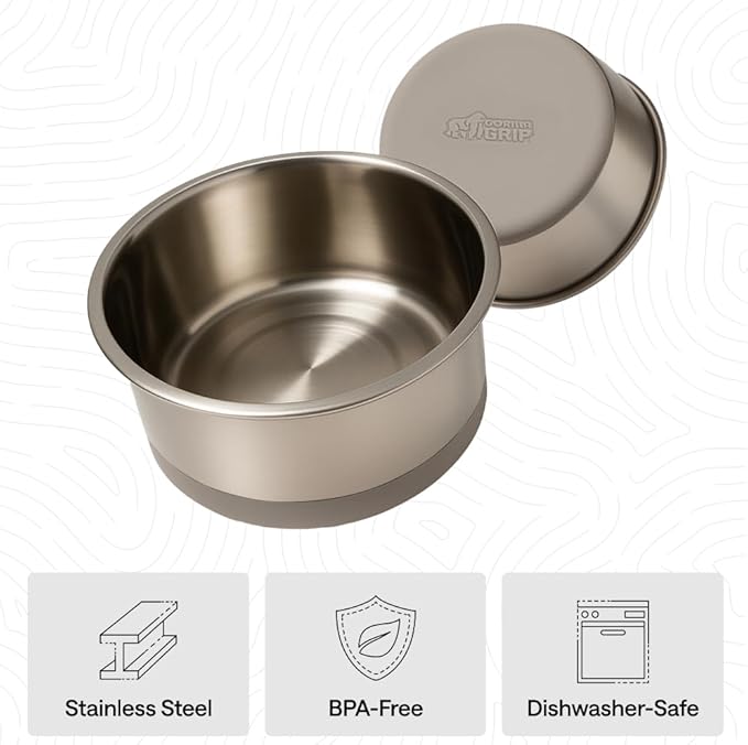 GORILLA GRIP Dog Bowls, Heavy Duty 304 Stainless Steel, Holds 6 Cups Each (48 fl oz) Food and Water Bowl for Feeding Dogs and Cats, Dishwasher Safe, Rust Resistant, BPA Free Rubber Base Set of 2 Beige