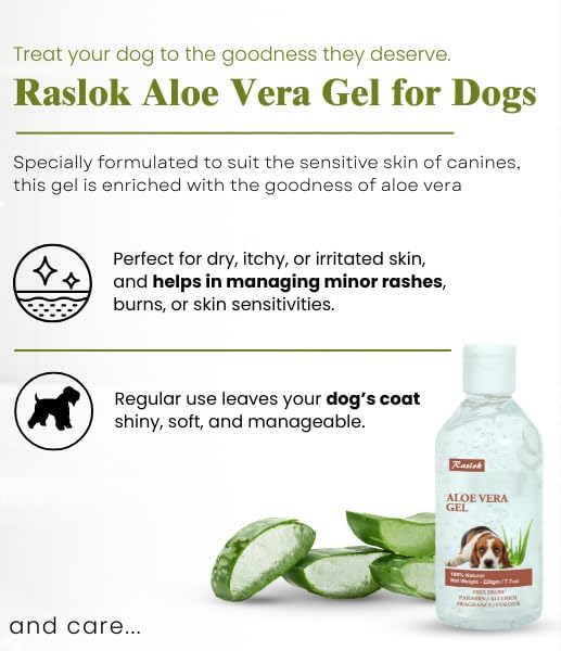 Aloe Vera Gel for Dog (Canine) 99% Natural, Hydrating Skin & Coat Care – Free from Paraben, Alcohol, Fragrance & Color – 220gm (7.7oz)