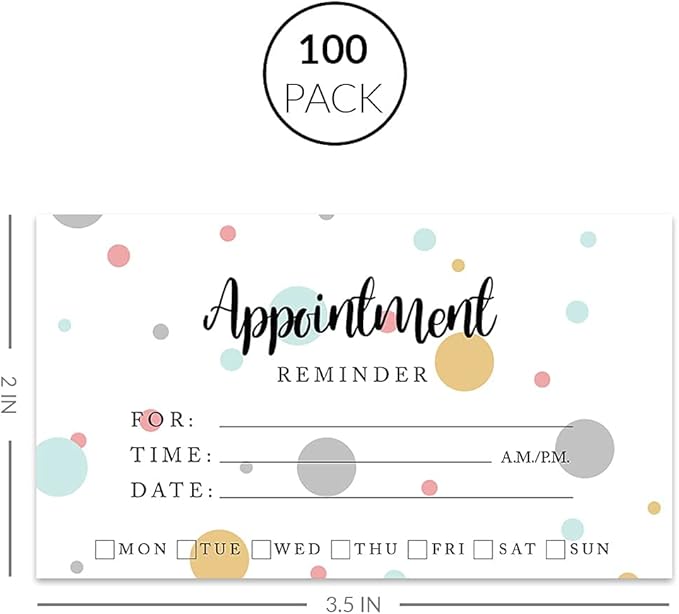 Andaz Press Pastel Polka Dots Appointment Business Cards for Hair Salon, Client Reminder, Office, Massage, Grooming, Dental, Medical Doctor, Therapist, Hair Stylist, Nail Salon, 100-Pack, 2 x 3.5-Inch