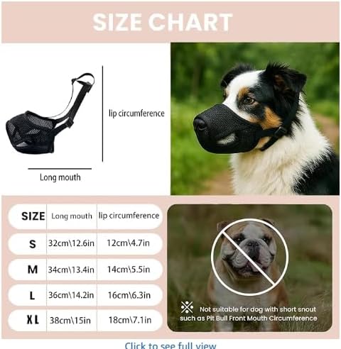 Dog Muzzle – Mesh Soft Muzzle for Small Medium Large Sized Dogs, Adjustable for No Bark, Scavenging, Licking & Chewing, Prevent Biting, Black (S)