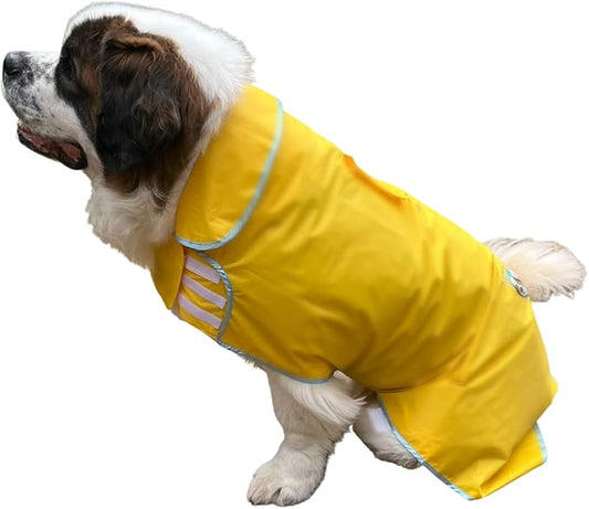 HugeHounds Extra Large Dog Yellow Rain Rover Raincoat with Half Hood XL- Waterproof-Includes a Travel Carry Bag
