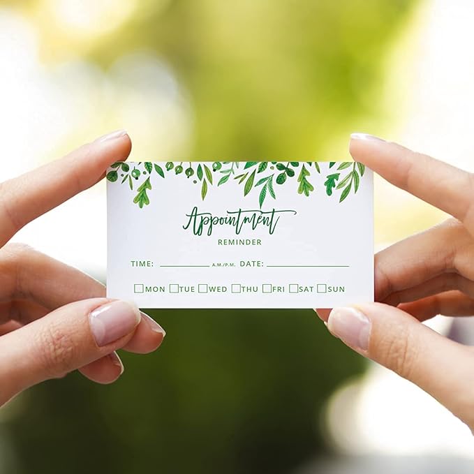 Andaz Press Greenery Leaves Appointment Business Cards for Hair Salon, Client Reminder, Office, Massage, Grooming, Dental, Medical Doctor, Therapist, Hair Stylist, Nail Salon, 100-Pack, 2 x 3.5-Inch