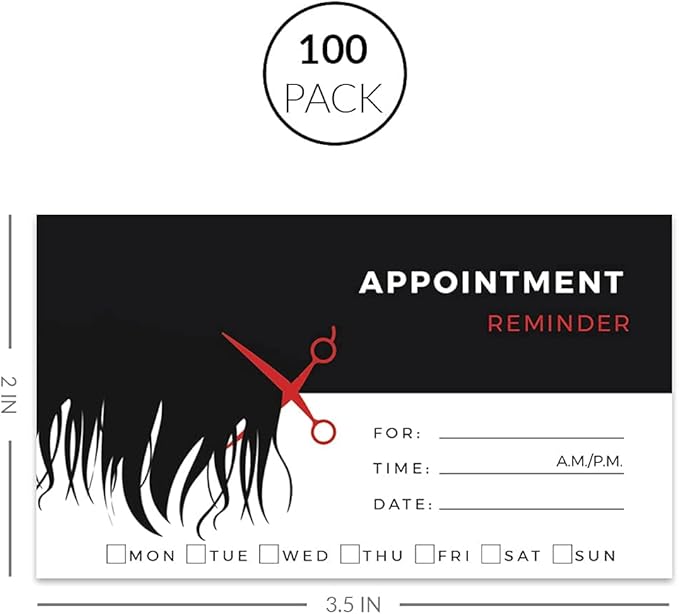 Andaz Press Hair Boutique Appointment Business Cards for Hair Salon, Client Reminder, Beauty Parlor, Beauty Salon, Hairstyling, Hairdressing, Haircut, Cosmetologists Bulk 100 Cards, 2 x 3.5-Inch