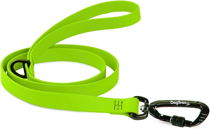 DogTraxs - Essential Dog Leash - Biothane Training Lead -for Small-Large Dogs -Waterproof & Odor Resistant - Self Locking Swivel Carabiner Durable - 3/4" x 3 Feet - Chartreuse Green