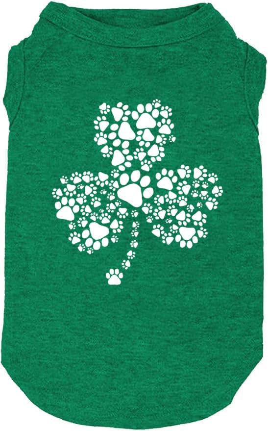Dog Apparel Lucky Boy Letter Print Clover Shirts for Small Large Dog Vest Puppy Gift St Patrick's Day Costume(Large,Green02)