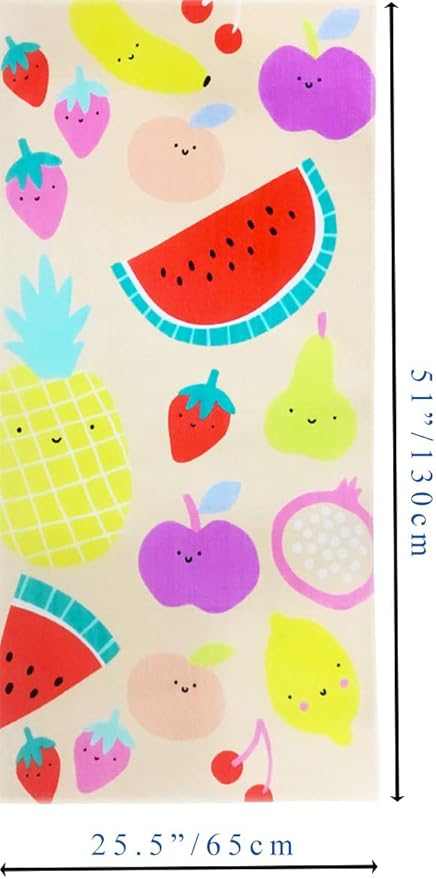 YIFONTIN Beach Towel for Kids Velour Terry Blanket Throw 100% Cotton 25.5X51 inches for Swimming Bath Travel Camping and Picnic, Pineapple Watermelon.