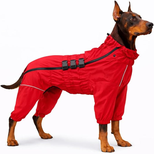 Lovelonglong Waterproof Dog Raincoat – 4-Leg Full Body Dog Rain Suit with Reflective Strips & Leash Opening, Outdoor Dog Jacket for Rainy Weather