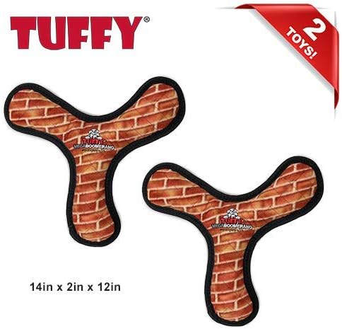 TUFFY - World's Tuffest Soft Dog Toy - MEGA -Multiple Layers. Made Durable, Strong & Tough. Interactive Play (Tug, Toss & Fetch). Machine Washable & Floats (Boomerang Brick, Large 2 Pack)