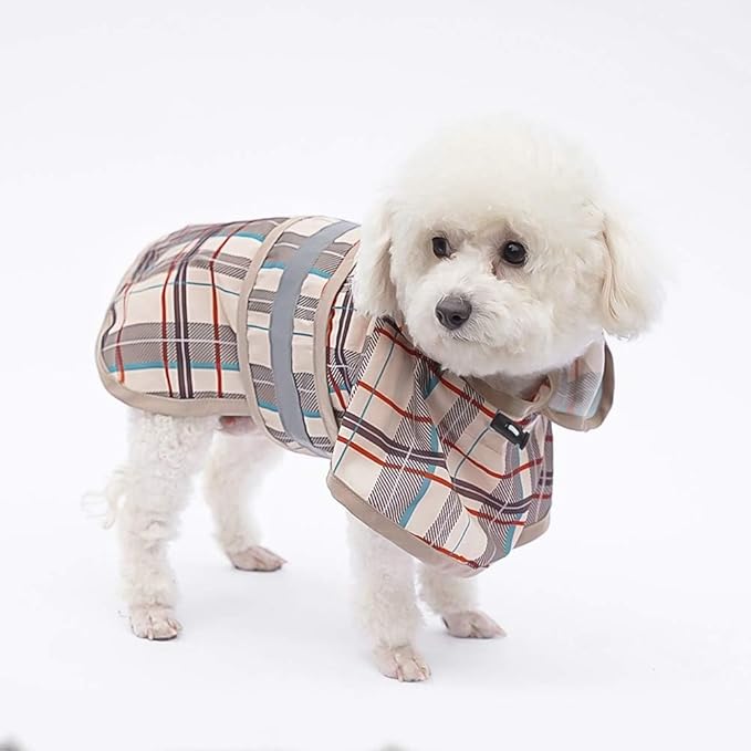 KOOLTAIL Dog Raincoat Hooded Slicker Poncho with Leash Hole, Rain Coat for Large Dogs, Waterproof Doggie Rain Jacket with Reflective Strip, Adjustable Breathable Lightweight Puppy Rainwear-Beige L