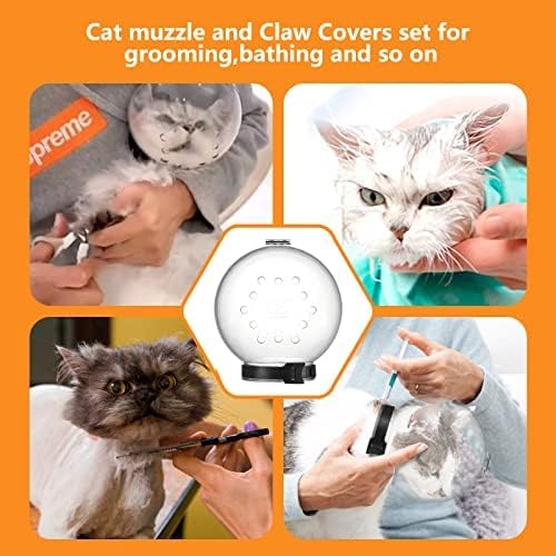Cat Muzzle and Boots, Adjustable Headgear for Grooming, Breathable Hood Face Mask for Bathing Head Bubble Cover, Anti Bite Cat Holder Helmet