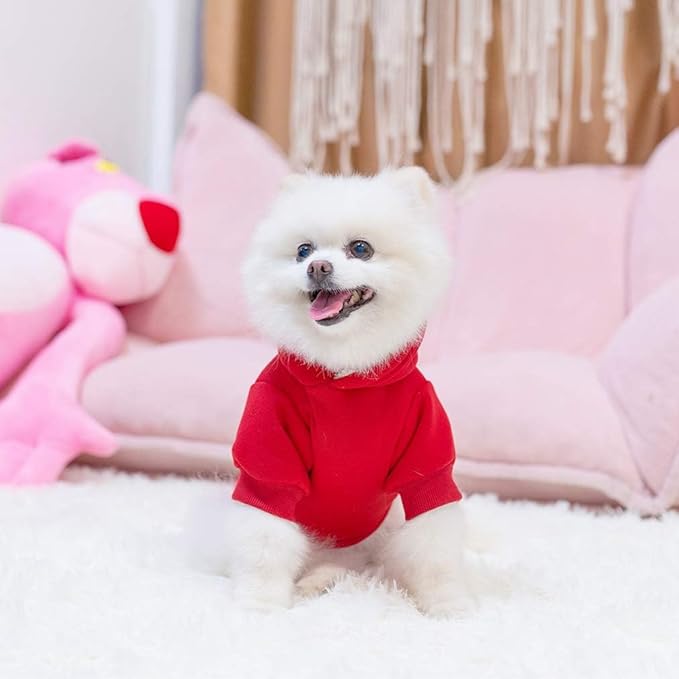 KOOLTAIL Dog Hoodie for Large Medium Small Dogs, Soft and Warm Pet Sweater with Leash Hole and Pocket Boy Girl, Puppy Fall Winter Jacket Clothes, French Pitbull Cold Weather Coat Sweatshirt, Red SM