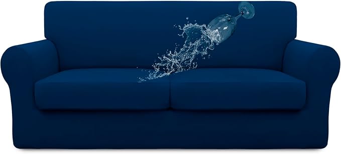 Easy-Going 100% Dual Waterproof 3 Pieces Oversized Loveseat Cover Stretch Soft Couch Cover for Dogs, Sofa Slipcover for 2 Separate Cushion Couch Leakproof Furniture Protector for Kids, Pets Navy