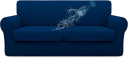 Easy-Going 100% Dual Waterproof 3 Pieces Oversized Loveseat Cover Stretch Soft Couch Cover for Dogs, Sofa Slipcover for 2 Separate Cushion Couch Leakproof Furniture Protector for Kids, Pets Navy
