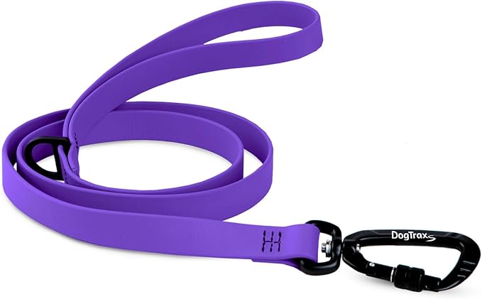 DogTraxs - Essential Dog Leash - for Small-Large Dogs - Waterproof & Odor Resistant - Self Locking Swivel Carabiner Durable - 1" x 5 Feet – Purple