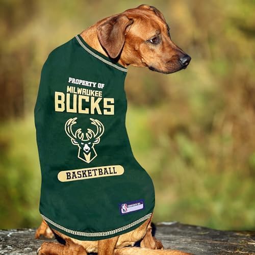Pets First Cute Dog T-Shirt, Large - NBA Milwaukee Bucks Dog & Cat Shirt with Basketbal Team Logo. A Comfortable & Fashionable Yet Durable Pet Outfit, Sporty Dog Shirt