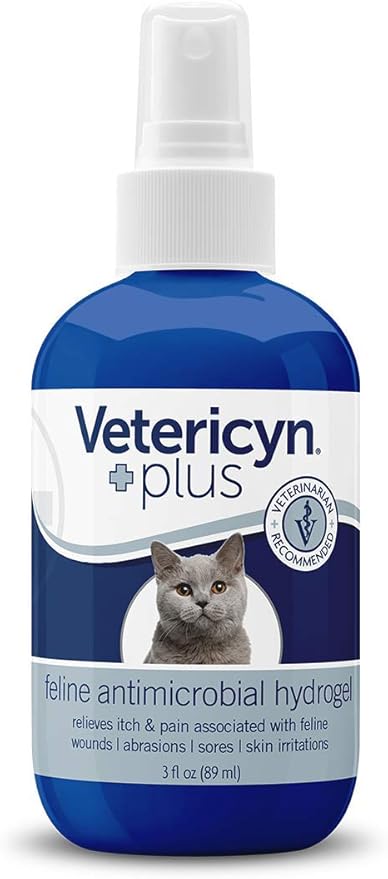 Vetericyn Plus Cat Wound Care Hydrogel Spray | Feline Healing Aid and Wound Protectant, Sprayable Gel to Relieve Cat Itchy Skin. 3 Ounces